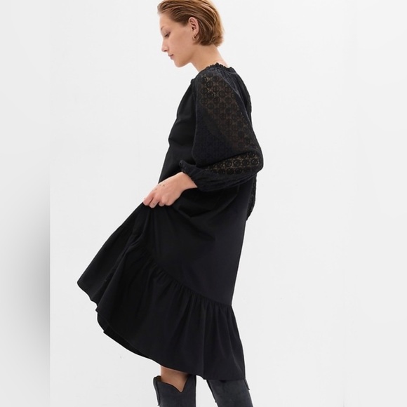 Gap Dress Midi lace sleeve 100% Cotton poplin body shift fit pullover style - Picture 3 of 9